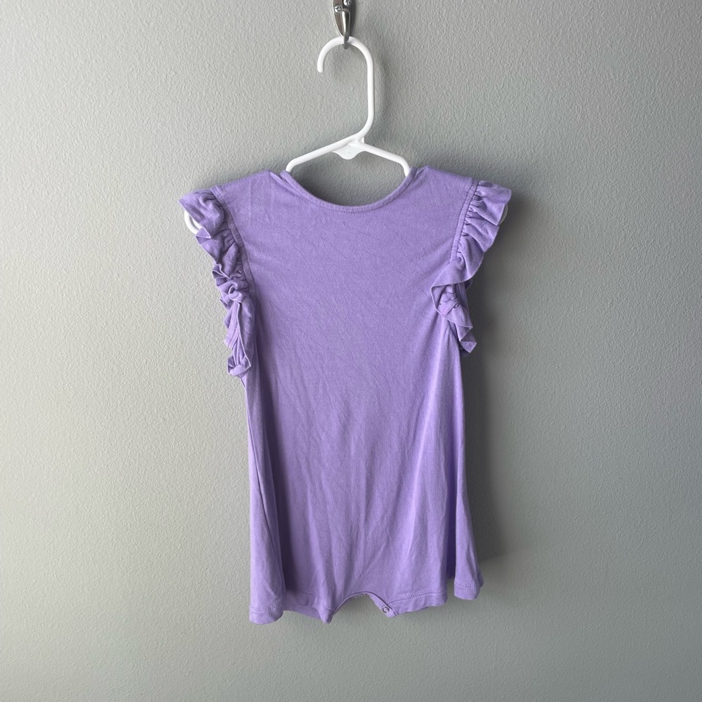 Kate Quinn Lavender Kids Bamboo Romper with Flutter Sleeve Details